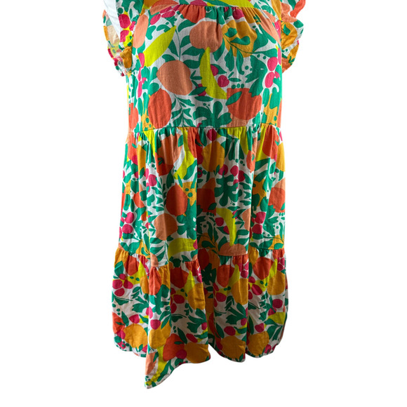 J. Crew Linen Blend Printed Mini Dress A-Line Tiered Floral Fruit Pockets Size 8 - Picture 10 of 16